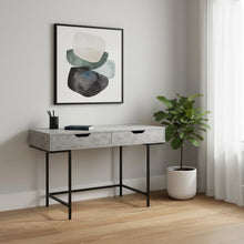 Load image into Gallery viewer, 47" Gray and Black Wood and Metal H-Shape Computer Desk With Two Drawers
