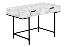 Load image into Gallery viewer, 47" White and Black Wood and Metal H-Shape Computer Desk With Two Drawers

