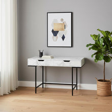 Load image into Gallery viewer, 47" White and Black Wood and Metal H-Shape Computer Desk With Two Drawers
