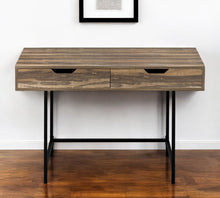 Load image into Gallery viewer, 47" Brown and Black Wood and Metal H-Shape Computer Desk With Two Drawers
