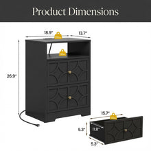 Load image into Gallery viewer, Nightstand With Diamond Carvings Handles, 2 Drawers &amp; Charging Station
