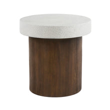 Load image into Gallery viewer, Mgo Cylindrical Side Table With Faux Stone Top And Wood Faux Base - Antique White / Natural
