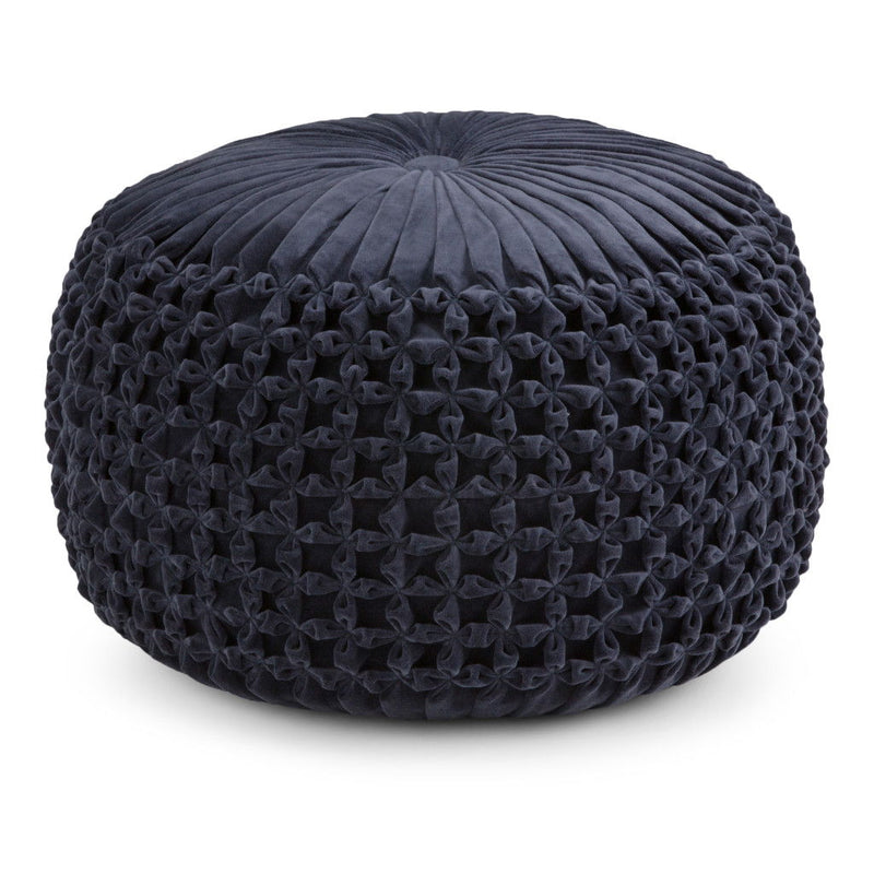 Round Pouf Ottoman - Blue