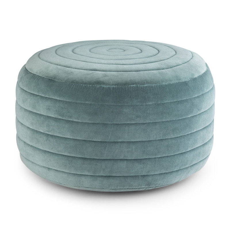 Velvet Round Pouf Ottoman - Blue
