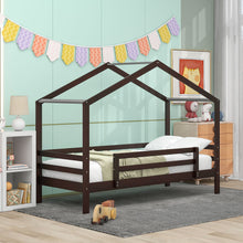 Load image into Gallery viewer, Twin Over Twin Bunk Bed with Roof, Slide and Ladder, Espresso
