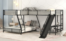 Load image into Gallery viewer, L-Shaped Twin over Full Bunk Bed with Twin Size Loft Bed,Built-in Desk and Slide,Black
