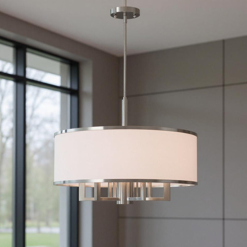 20" Six Light Dimmable Chandelier With Shades - Nickel