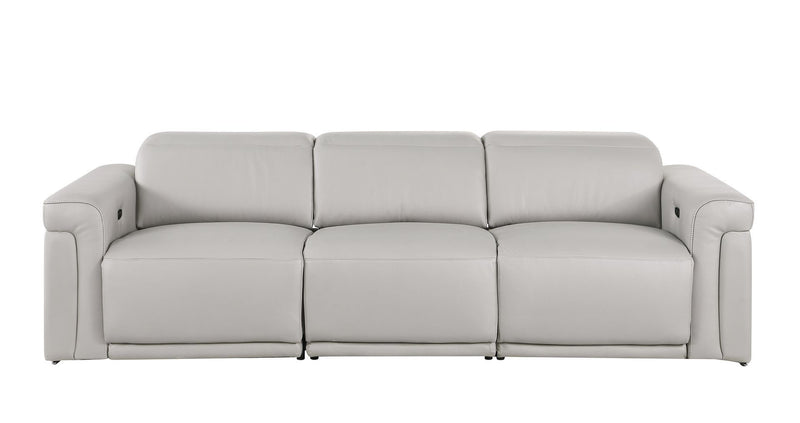 Top Grain Leather Reclining Metal USB Sofa (720431) - Light Gray