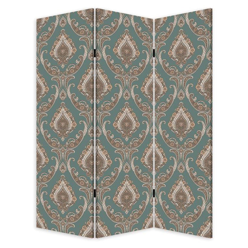 Vintage Baroque Three Panel Room Divider Screen - Green