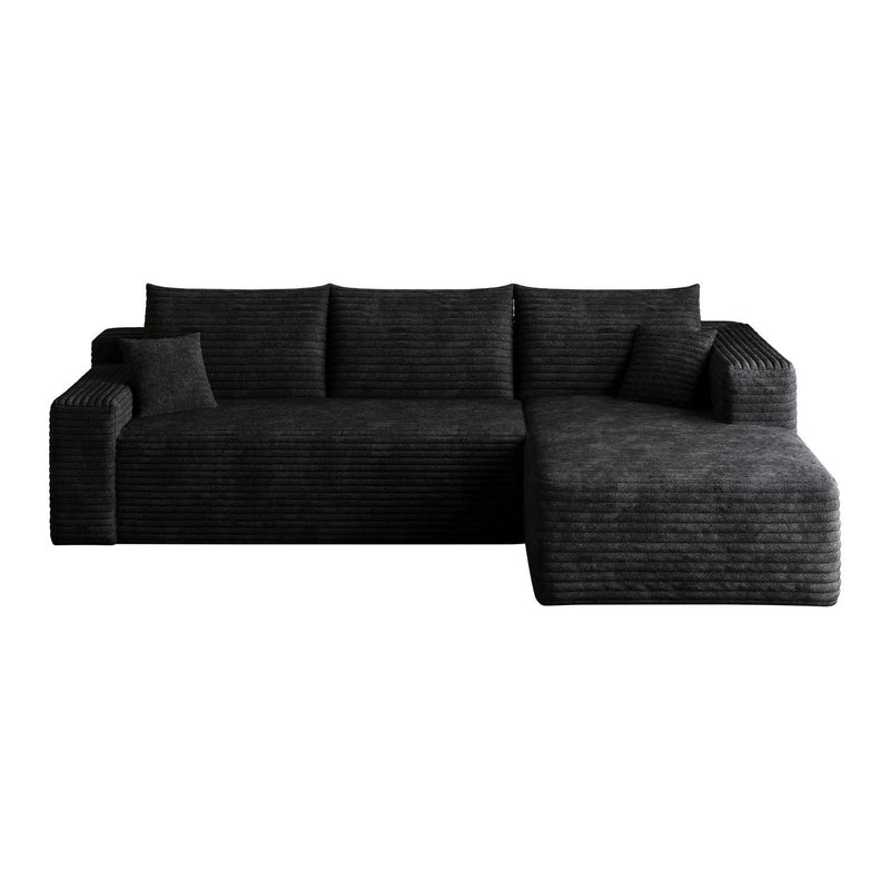 Corduroy Modular L Shaped Sofa And Chaise Sectional (762623) - Black