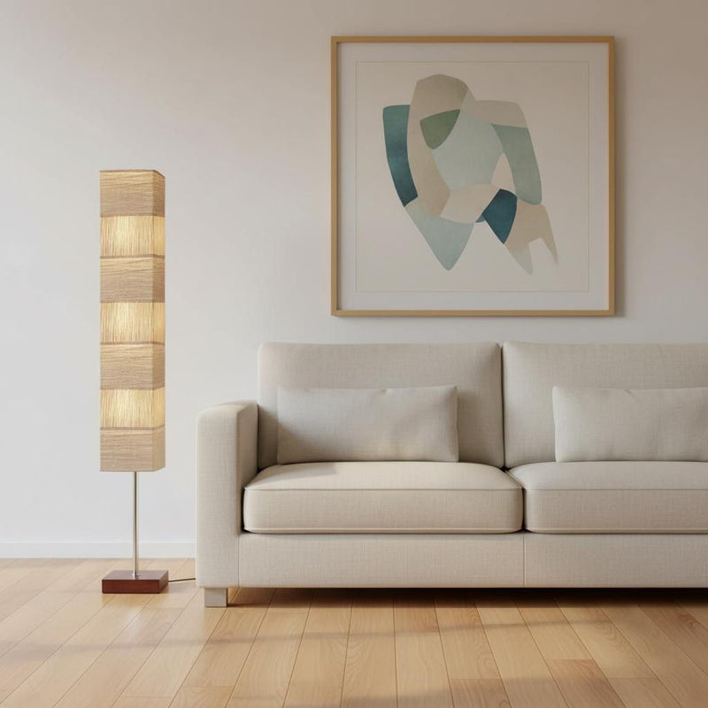 Column Floor Lamp With White Rectangular Shade - Natural