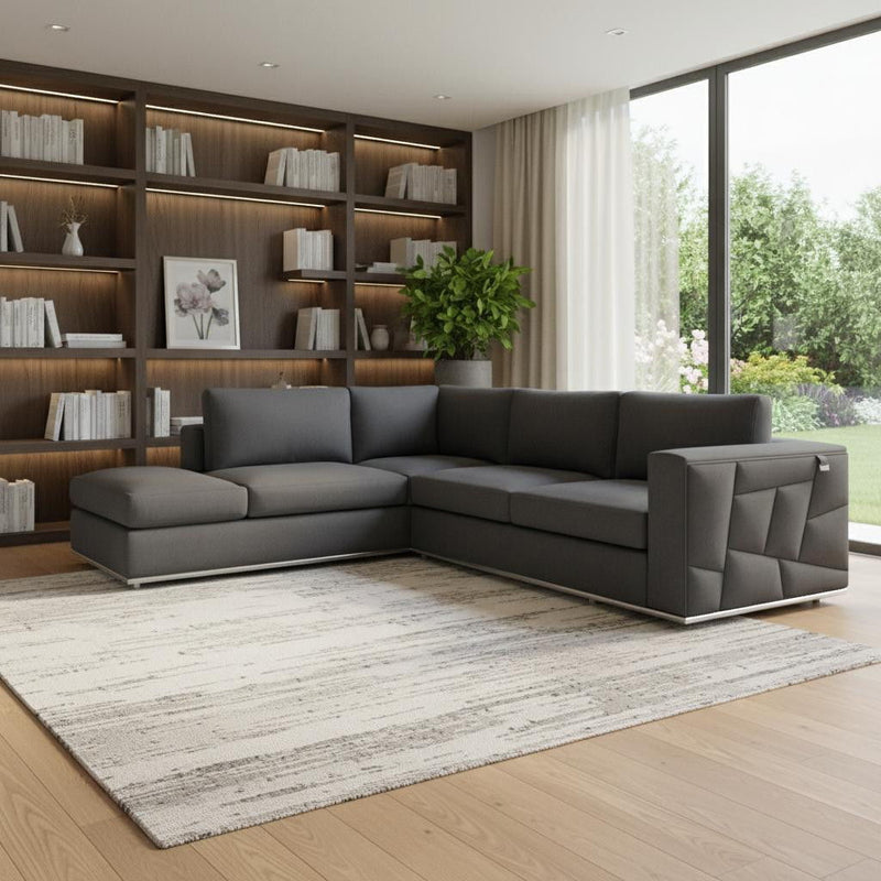 Italian Leather L Shaped Two Piece Corner Sectional - Dark Gray