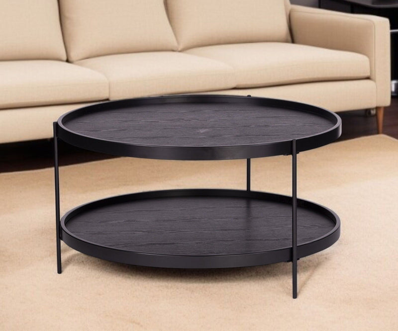 Manufactured Wood And Metal Round Coffee Table - Black