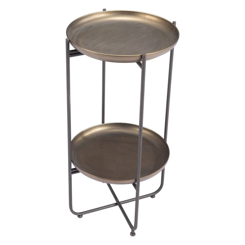 32" Steel Round Pedestal End Table - Bronze And Gray