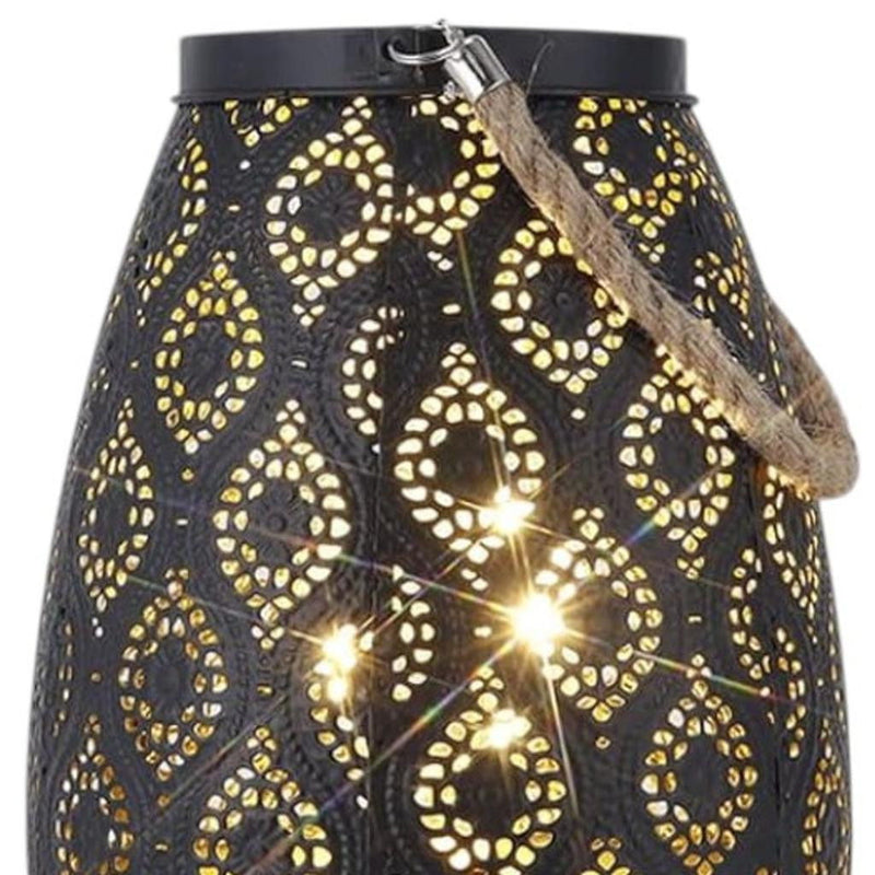 Metal Battery Operated Pierced Geometric Lantern - Black