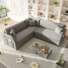 Load image into Gallery viewer, L-Shaped Couch With Pull-Out Bed, Oversize Convertible Sleeper Sofa With Side Pocket &amp; USB Port

