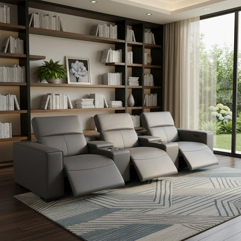 Top Grain Leather Reclining USB Sofa Storage - Dark Gray