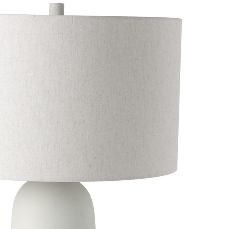 30" Ceramic Round Bedside Lamp With Cream Drum Shade - White