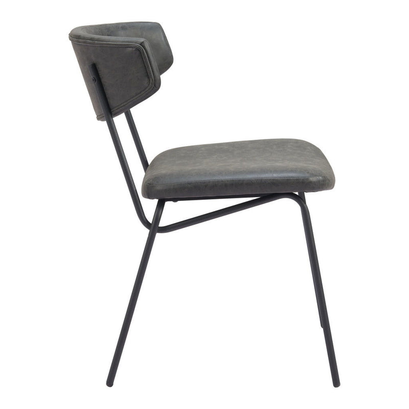 Faux Leather Open Back Dining Side Chairs (Set of 2) - Black