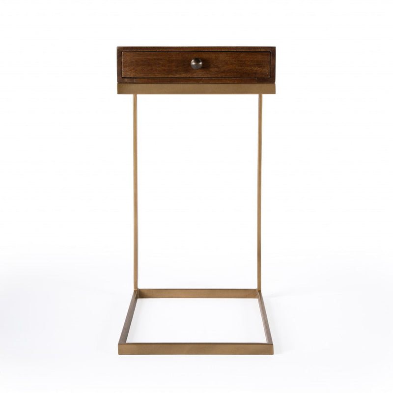 Solid And Manufactured Wood Square End Table With Drawer - Natural Brown