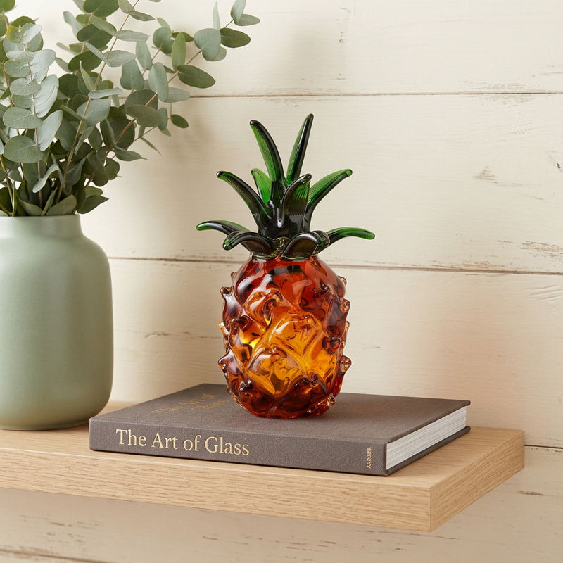 Mouth Blown Art Pineapple Sculpture - Amber / Green