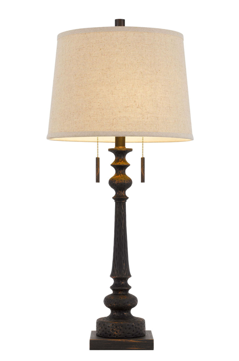 Two Light Table Lamp With Tan Drum Shade - Charcoal