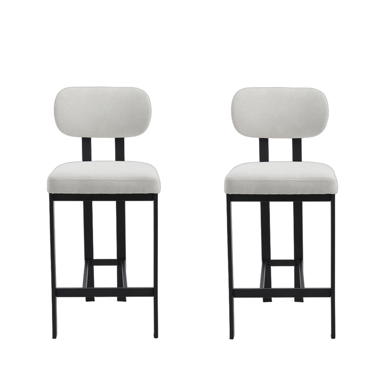 Fabric Metal Counter Height Bar Chairs (Set of 2) - White / Black