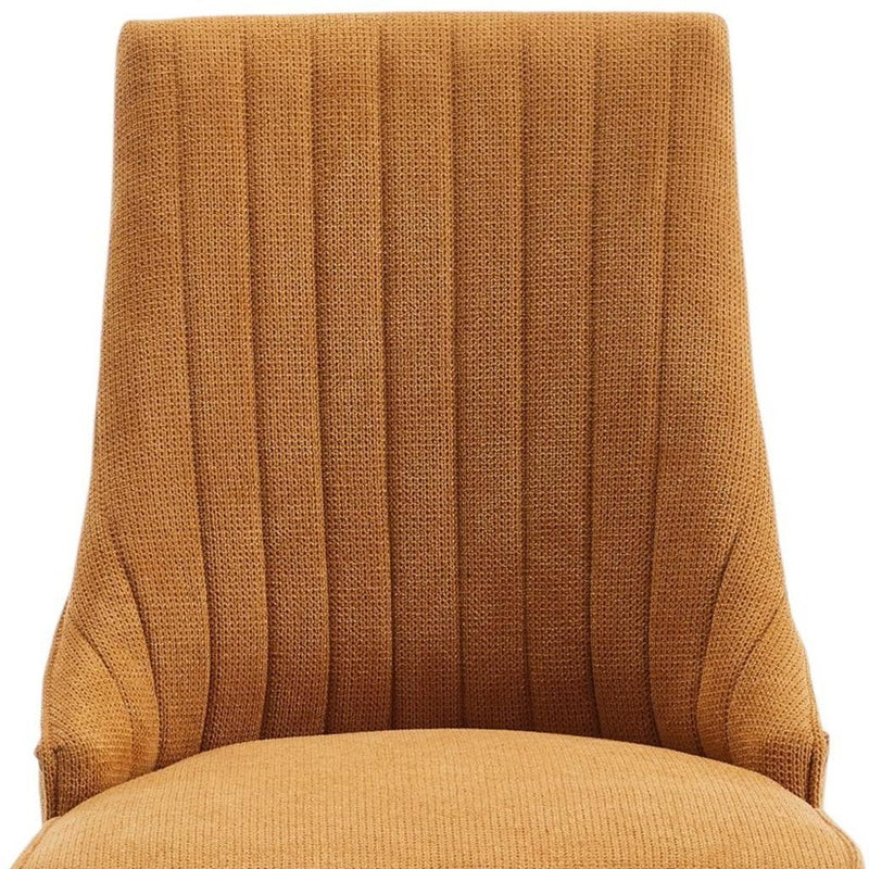 Tufted Solid Wood Dining Side Chairs (Set of 2) - Yellow / Brown