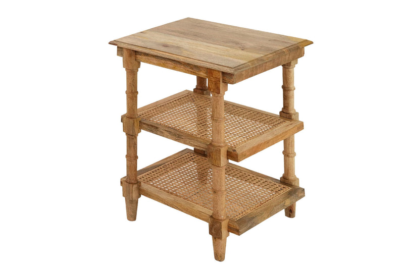 24" Solid Wood End Table With Two Shelves - Natural