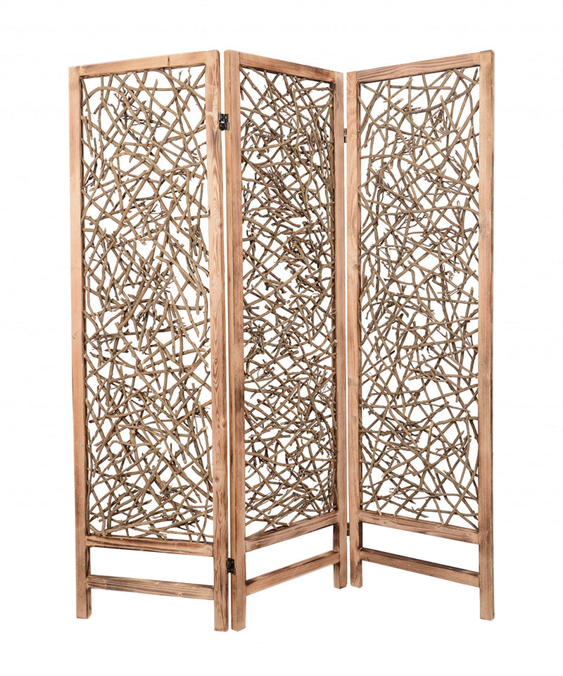 60" x 69" 3 Panel Wood Foldable Screen - Brown