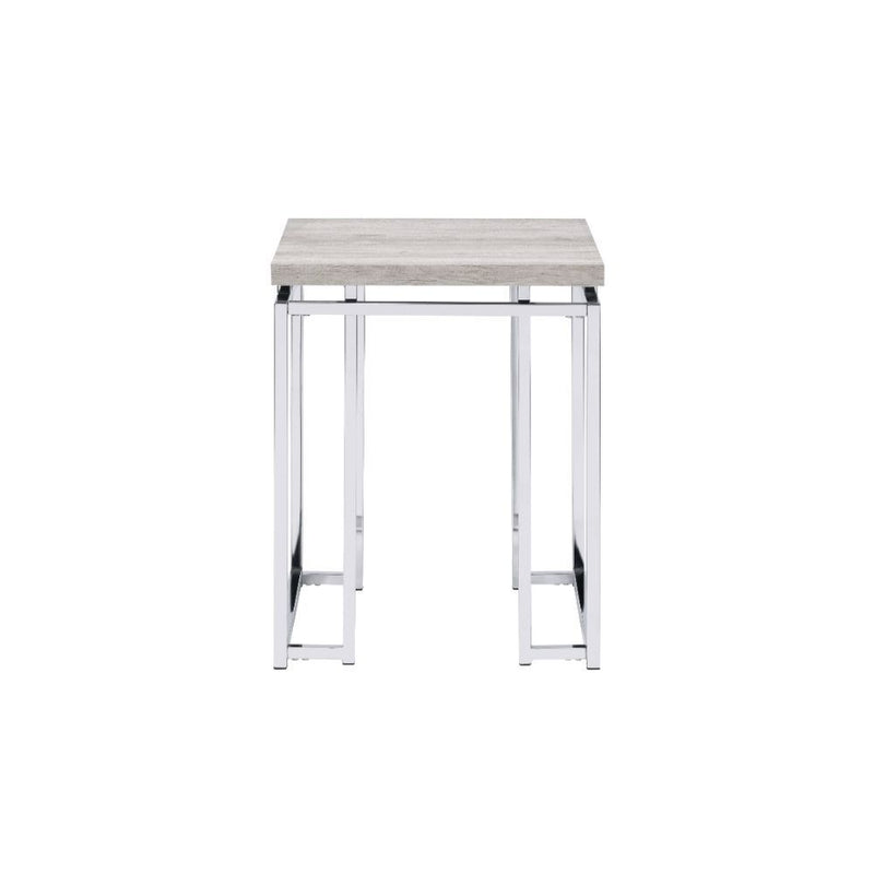 Manufactured Wood And Metal Square End Table - Chrome And Natural Oak