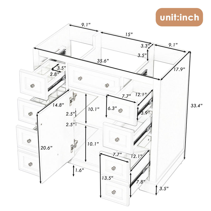 Modern Bathroom Vanity Base Only With 1 Cabinet And 6 Drawers