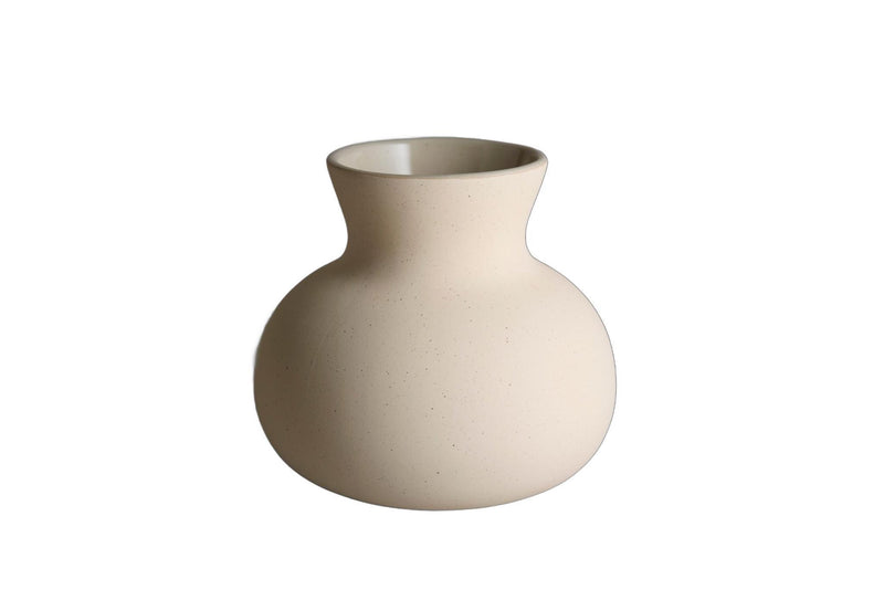 Ceramic Round Table Vase With Sculptural Details - Cream