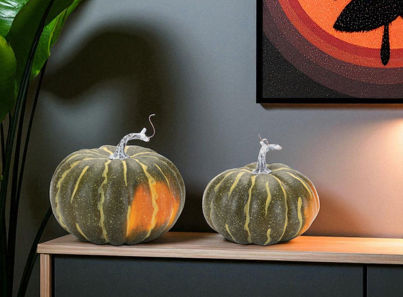 Plastic Pumpkin Thanksgiving Pumpkin Tabletop Sculpture (Set of 2) - Green / Orange
