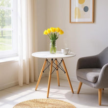 Load image into Gallery viewer, 30" Rounded Fiberglass And Solid Wood Dining Table - White

