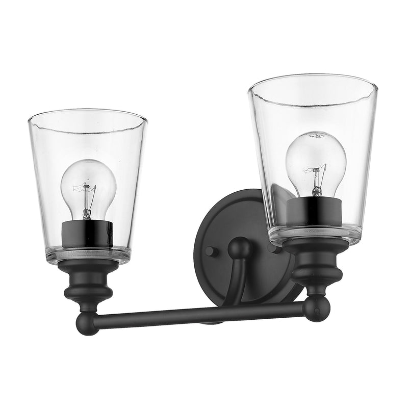 Two Light Glass Shade Wall Sconce - Matte Black