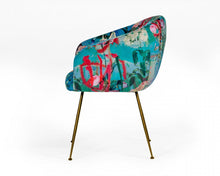 Load image into Gallery viewer, Floral Velvet Dining Arm Chair - Blue / Green

