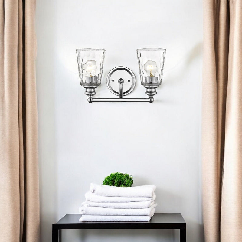 Metal And Pebbled Glass Two Light Wall Light - Silver