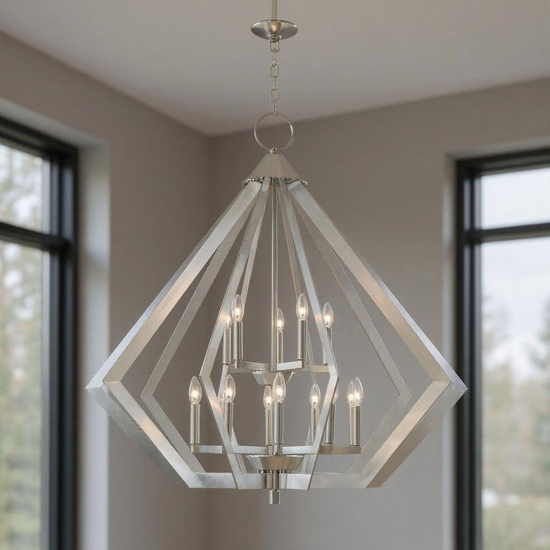 41" Multi Light Dimmable Chandelier With Shades - Nickel
