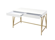 Load image into Gallery viewer, 50" White and Gold Writing Desk With Two Drawers
