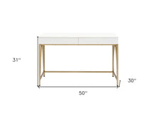 Load image into Gallery viewer, 50" White and Gold Writing Desk With Two Drawers
