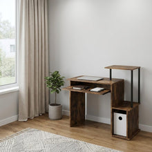 Load image into Gallery viewer, 37" Oak and Black Wood and Metal Computer Desk
