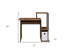 Load image into Gallery viewer, 37" Oak and Black Wood and Metal Computer Desk
