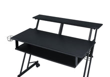 Load image into Gallery viewer, 47" Black Wood and Metal Rolling Computer Desk
