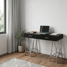Load image into Gallery viewer, 54" Black and Silver Writing Desk With Two Drawers
