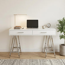 Load image into Gallery viewer, 54" White and Silver Writing Desk With Two Drawers
