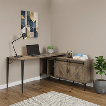 Load image into Gallery viewer, 65" Brown and Black L Shape Writing Desk
