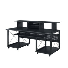 Load image into Gallery viewer, 72" Black Wood and Metal Rolling Computer Desk

