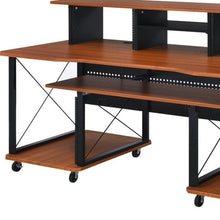 Load image into Gallery viewer, 72" Brown and Black Wood and Metal Rolling Computer Desk
