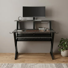 Load image into Gallery viewer, 47" Black Wood and Metal Computer Desk
